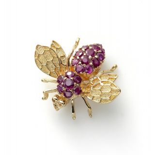 Vintage 14k Yellow Gold And Ruby Stones Bee Pin/pendant/brooch,  Weight - 3.  9 G,  1 " W