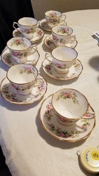 Vintage Royal Albert Bone China Rose tea cup and saucer set with gold trim 6