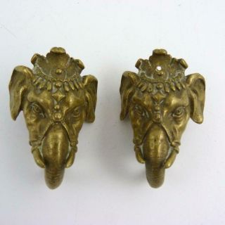 Two Antique Brass Indian Elephant Heads