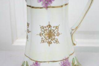 Antique Nippon Chocolate Pot Tea Pot Hand Painted Purple Flowers Gold Greens 3