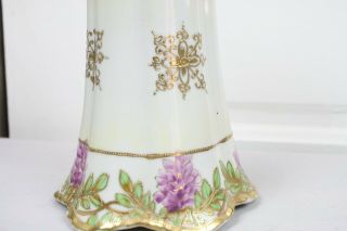 Antique Nippon Chocolate Pot Tea Pot Hand Painted Purple Flowers Gold Greens 8