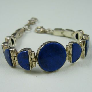 Vintage Quality Lapis Lazuli Articulated 925 Silver Bracelet Egyptian Revival