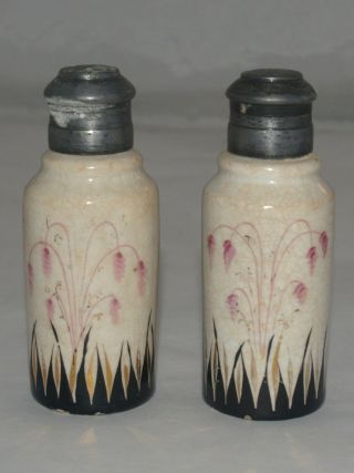 Antique Victorian Porcelain Pair Salt And Pepper Shakers Set Art Nouveau Floral