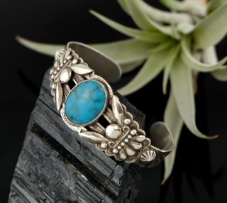 Vtg Fred Harvey Era Navajo Cuff Bracelet Sterling Silver Turquoise Bell Trading