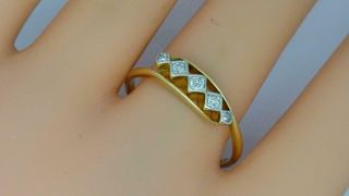 Art Deco 18ct Gold Platinum Diamond Five Set Ring Uk Size V 1/2