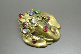 Vintage Joseff of Hollywood Elephant gold - plated jewelled brooch 2