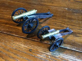2 Vintage Toy Cannon Miniature 7” & 5” Military Die Cast Metal Brass Civil War