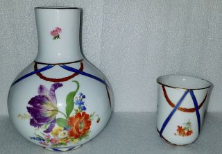 ELIOS Hand Painted Peint Main Porcelain 2pc Bedside Water Carafe & Cup TUMBLEUP 3