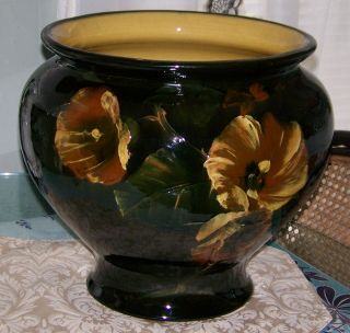 Stunning Big Weller Dickens Ware Antique Jardiniere Art Pottery Intaglio Floral