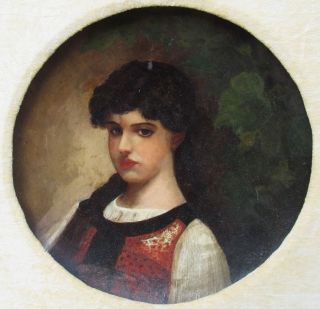 Antique Portrait Of Young Woman Oil Painting,  Russian Artist ? Signed