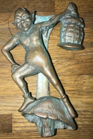 Antique Vintage Bronze/brass Door Knocker - Pixie With Lantern Fairy Devil Rare