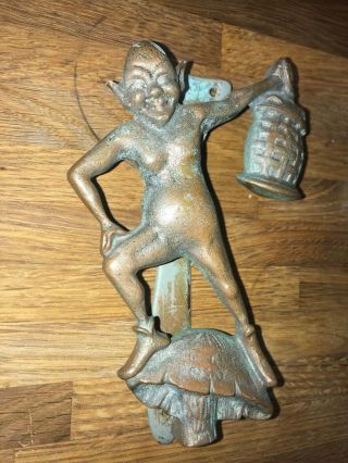 Antique Vintage Bronze/Brass Door Knocker - Pixie with Lantern Fairy Devil RARE 3