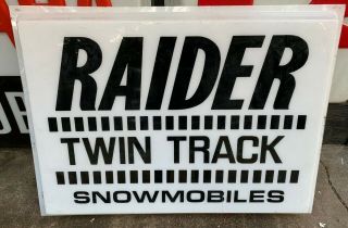 Vintage Snowmobile Sign: Raider Twin Track Snowmobiles.