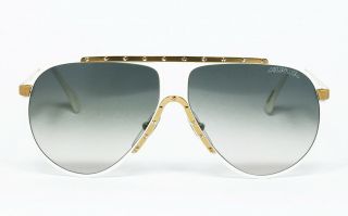 Nos Vintage Sunglasses Alpina M1 White Gold Handmade Aviator Frame Gradient Gray