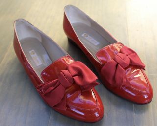 Rare Vintage Gucci Women’s Red Bow Flat Shoes Slip - Ons Size 39 B Italy