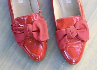 Rare Vintage Gucci Women’s Red Bow Flat Shoes Slip - Ons Size 39 B Italy 2