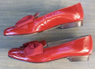 Rare Vintage Gucci Women’s Red Bow Flat Shoes Slip - Ons Size 39 B Italy 9