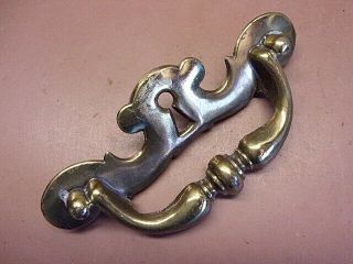 Vintage Large Brass Single Drawer Pull Handle W/skeleton Keyhole 3 " X 6 "