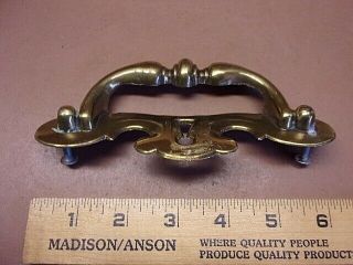 Vintage Large Brass Single Drawer Pull Handle w/Skeleton Keyhole 3 