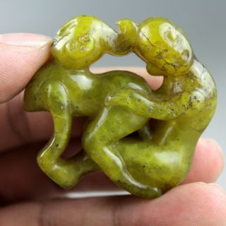 1.  8  China Old Green Jade Chinese Hand - Carved Man Woman Statue Pendant 2059