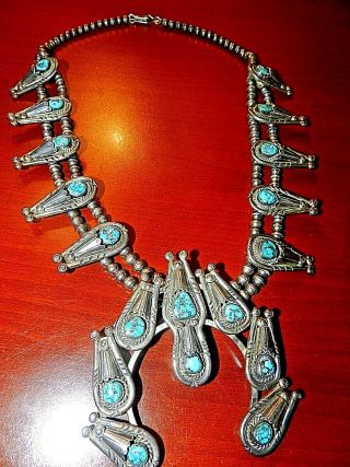 Vintage Squash Blossom Turquoise & Silver Necklace