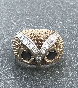 14k Y Gold Owl Ring W/ Diamonds And Black Star Sapphire Eyes 600.  Appraisal 2