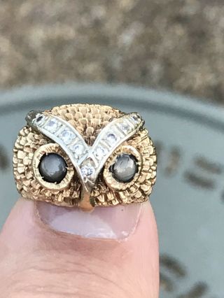 14k Y Gold Owl Ring W/ Diamonds And Black Star Sapphire Eyes 600.  Appraisal 4