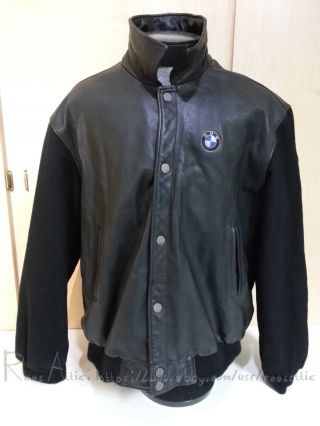 Vintage Bmw Lifestyle Leather Jacket With Stitched Logo: Black - Xxl/2xl