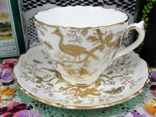 Coalport Gold Gilt Cairo Bird Floral Bugs Tea Cup And Saucer Teacup