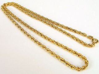 Vintage 14k Yellow Gold Twisted Rope Necklace Italy 6.  9 Gram 20 " Long 3mm Thick