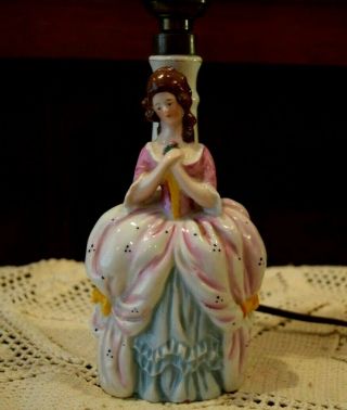 Antique Porcelain Figural Lady Lamp With Shade.  Base Marked 6119.  Germany.  Rare