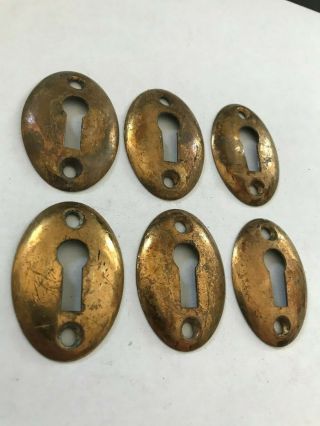 6 Old Art Craft Deco Victorian Brass Keyhole Door Knob Covers Escutcheon Plates