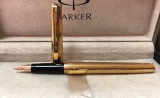 Vintage Parker 85 Fountain Pen Gold Finish - 14k Gold Nib Box R5