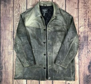 Vintage Eddie Bauer Men ' s Leather Jacket Distressed Button Down Coat XXL Tall 2