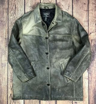 Vintage Eddie Bauer Men ' s Leather Jacket Distressed Button Down Coat XXL Tall 6