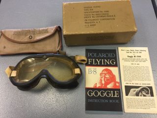 Vintage Wwii U.  S.  Army M - 1944 Polaroid Flying Goggle Aaf Type B - 8 With Lenses