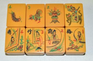 Antique MAHJONG Set Mah Jong Chinese Bakelite 156 Two Tone Tiles Inc.  16 Flowers 4