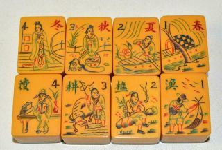 Antique MAHJONG Set Mah Jong Chinese Bakelite 156 Two Tone Tiles Inc.  16 Flowers 5