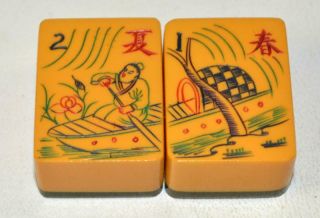 Antique MAHJONG Set Mah Jong Chinese Bakelite 156 Two Tone Tiles Inc.  16 Flowers 6