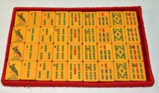 Antique MAHJONG Set Mah Jong Chinese Bakelite 156 Two Tone Tiles Inc.  16 Flowers 7