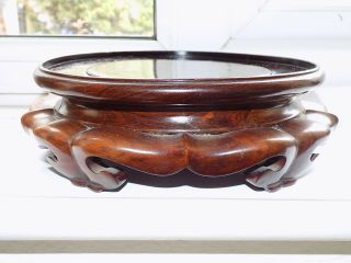 Good Vintage Chinese Hand Carved Wooden Vase Stand (large Size) D 20 Cm