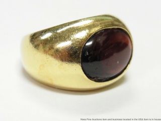 Vintage Heavy 18k Gold Red Garnet Ring Italian Made Large 6.  45ct Solitaire Sz 4 4