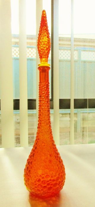 Orange Tangerine Retro Vintage Italian Art Glass Genie Bottle Decanter W.  Stopper