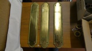 3 No Salvaged Solid Brass Door Push Finger Plates Approx.  300mm X 55mm