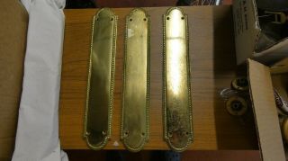 3 no Salvaged solid brass door Push Finger Plates approx.  300mm x 55mm 2