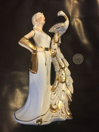 KPM Porcelain Regal Woman With Peacock Figurine,  9 