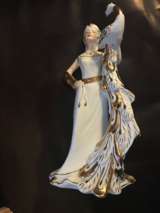 KPM Porcelain Regal Woman With Peacock Figurine,  9 