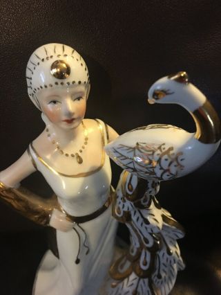 KPM Porcelain Regal Woman With Peacock Figurine,  9 