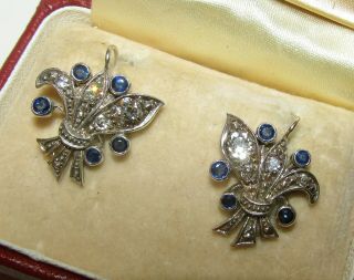 Truly,  Victorian,  9ct White Gold Earrings / 0.  7ct Diamonds & Sapphire