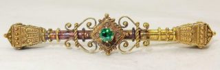 Antique Victorian Etruscan Revival 14k Gold Emerald Brooch